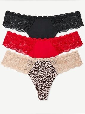 Joyspun Women's Microfiber and Lace Thong Panties, 3-Pack, Sizes XXL(20)